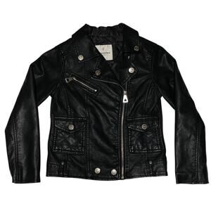 Youth Girl Black Asymmetrical Zip Moto Bike Coat Jacket 7/8 Urban Republic Faux